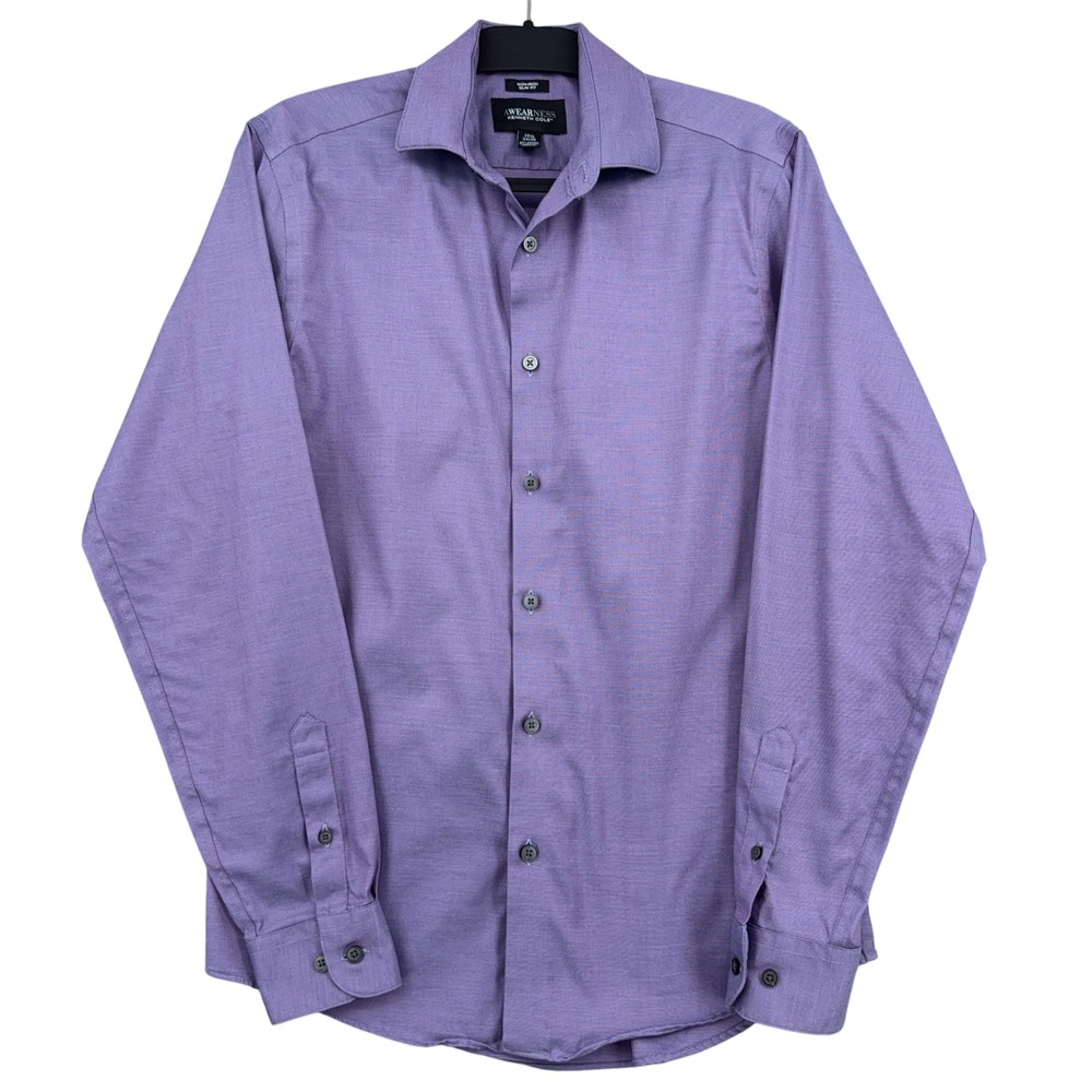 Awearness Kenneth Cole Slim Fit Men 15.5 34/35 Cotton Spandex Purple Dress Shirt